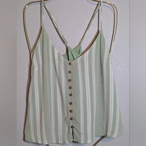🌿 Hypnotic Striped Button-Front Cami Tank Top - Size Large (L)